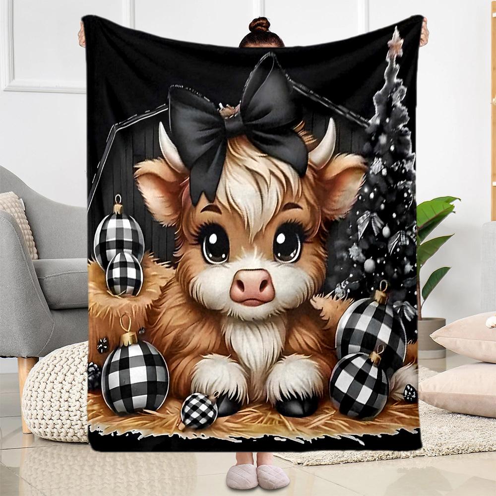 Highland Cow Selfie Flannel Blanket,Lightweight,Office Blanket,Sofa Blanket,Comfortable Blanket
