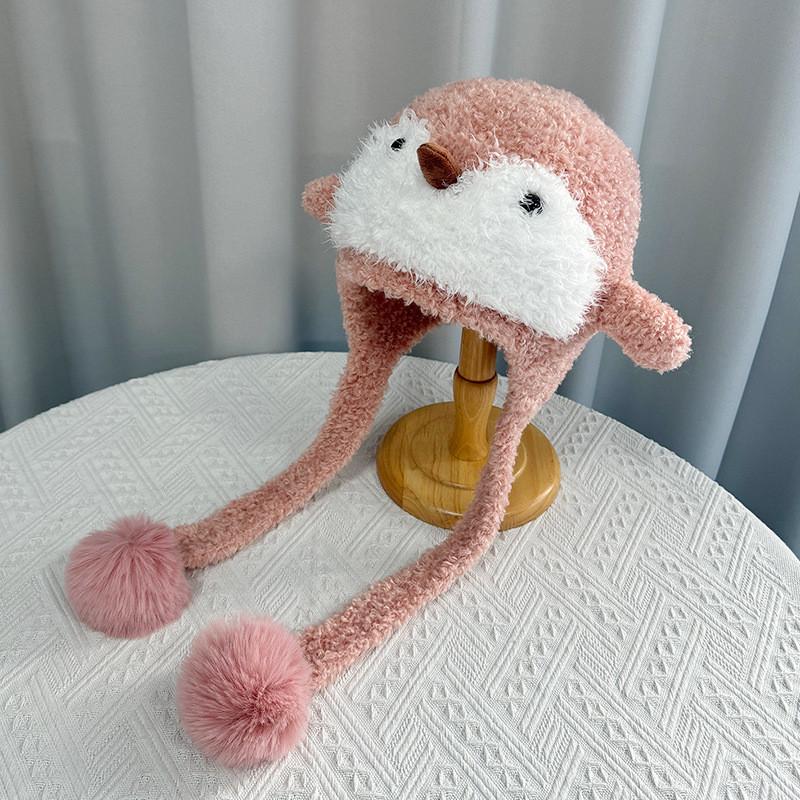 Niedliche Pinguin-Strickmütze für Kinder aus flauschigem Polyestermaterial für kaltes Wetter und wärmt den Kopf