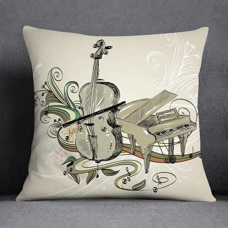 Musical Note Guitar Series Pattern Home Decoration Pillow Case Square Office Cushion Cover