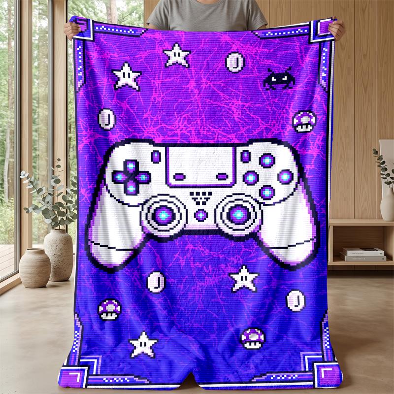 Pixel Game Controller Art Theme Blanket Lightweight Warm Flannel Blanket Decorative Throw Blanket for Home Decoration