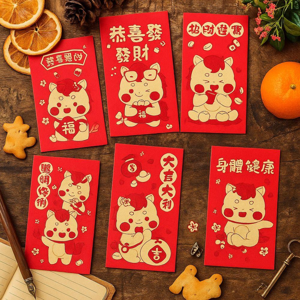 6pcs Paper 2026 New Year Red Envelope Gold Stamping Money Packets  Lunar New Year