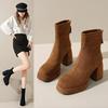 Women's High-heeled Boots Winter British Style Soft Sole Anti-slippery Versatile Keep Warm Leather Shoes
