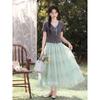 Women's French Retro Green Lace A-Line Midi Skirt