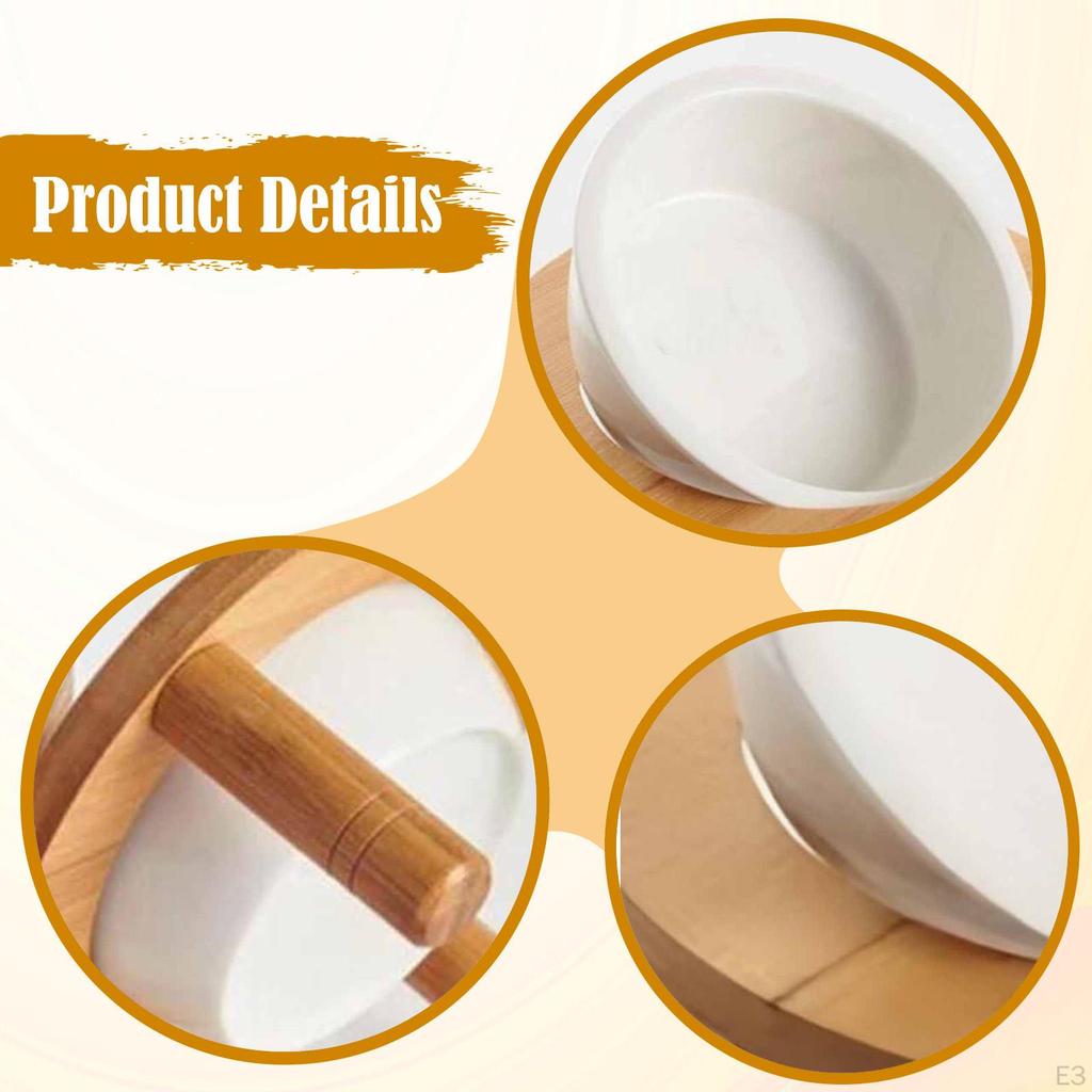 Elevated Cat Dog Bowl Ceramic Feeder Easy Assembly with Wood Stand Raised Pet Food Water Dish