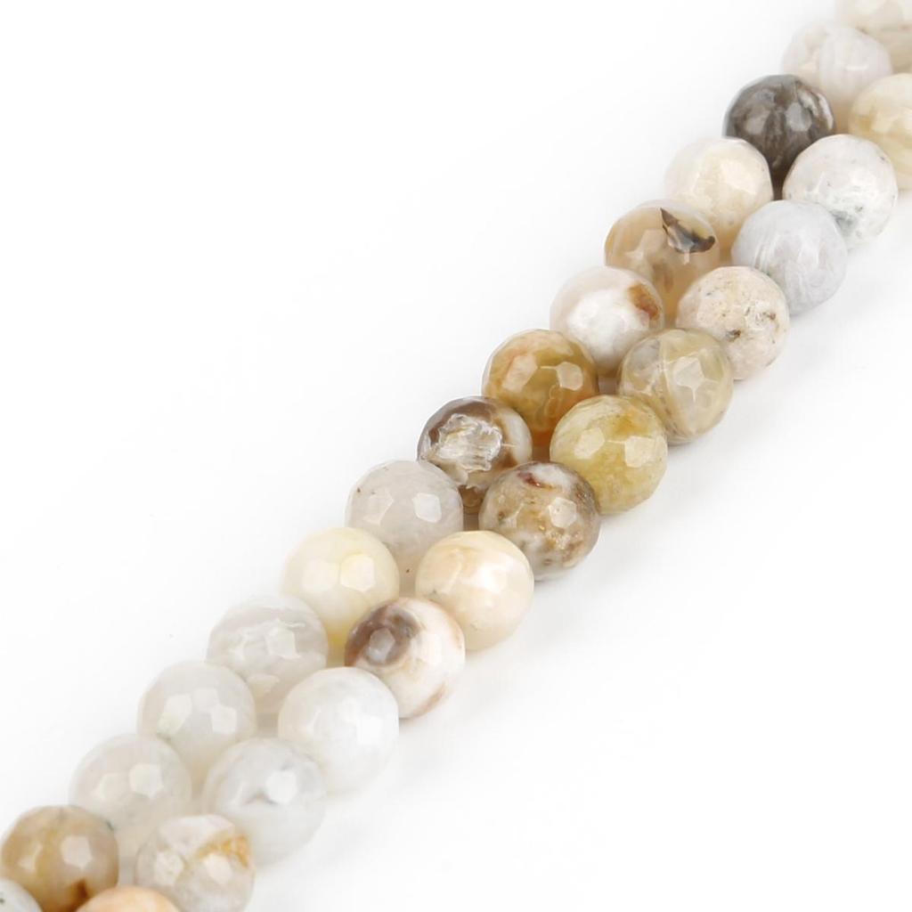 4-10mm/38-93Pcs Přírodní kulatý bambusový listový achát Fasetové kamenné korálky pro vlastní výrobu šperků