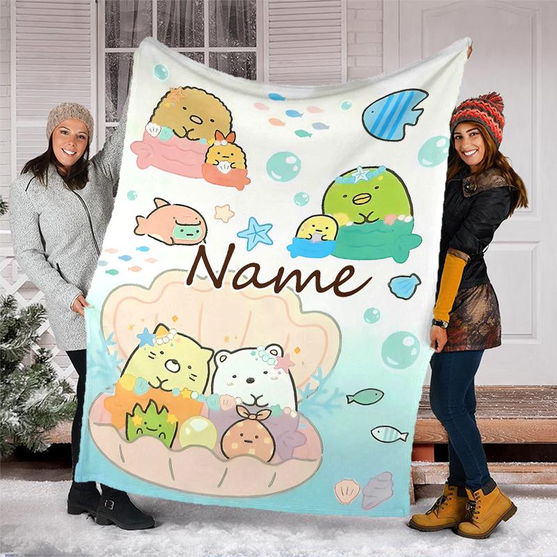 Personalized Custom Name Blanket - Sumikko Gurashi Print Design,Blanket for Sofa,Bed,Travel,Camping - Soft and Warm, Great Gift