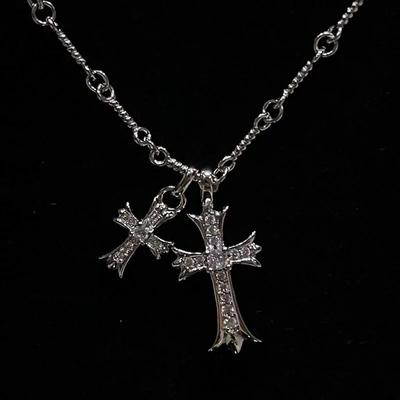 Colgante de Cruz de Zirconia Vintage Doble Relleno de Oro Blanco Fiesta Boda Colgantes Collar de Cadena Para Mujeres Hombres Choker Joyería Regalo