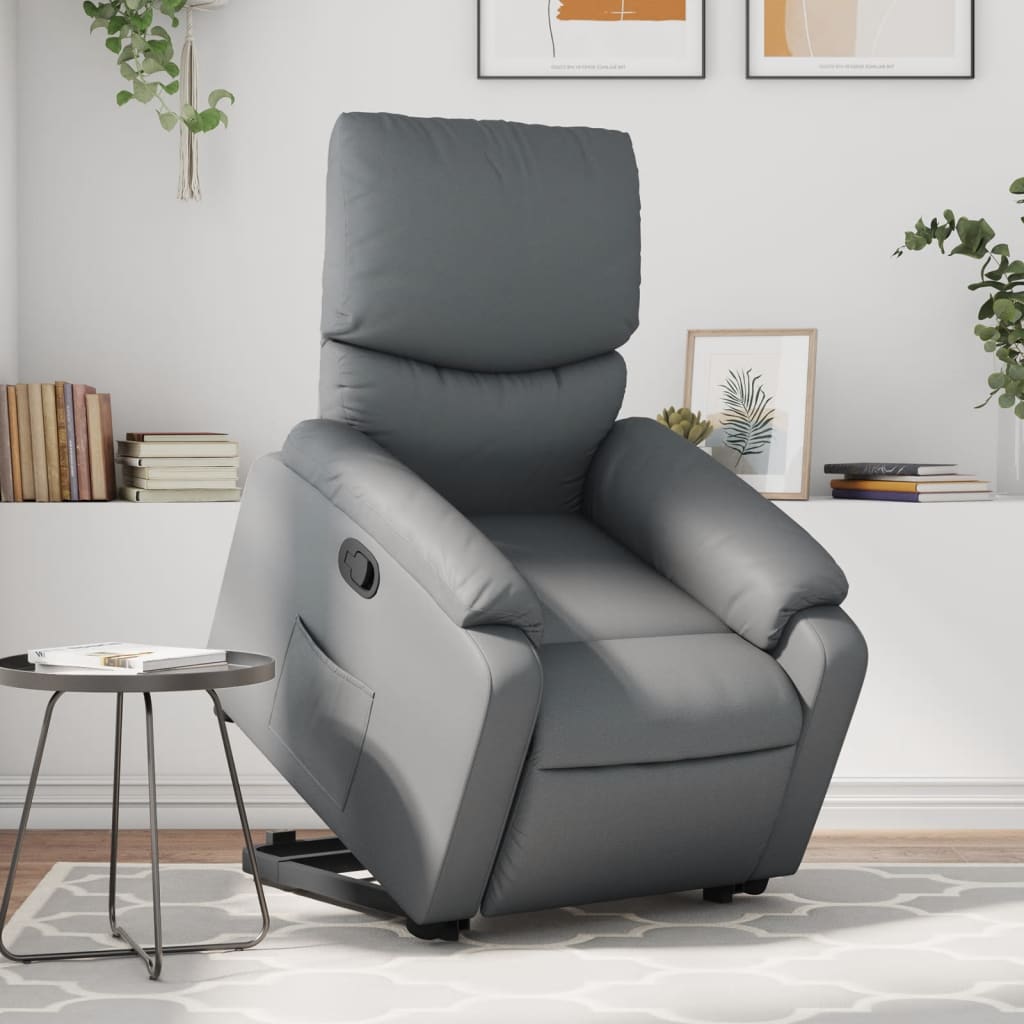Vidaxl Lift and Recline Armchair, Grey, Upholstered In Faux Leather