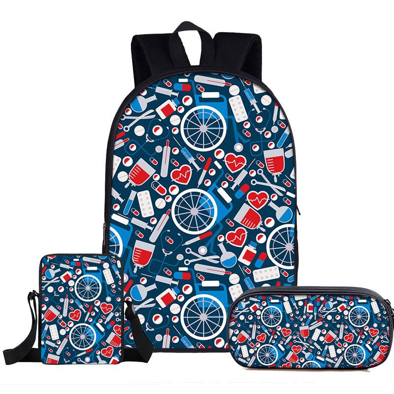 Klassiek Populair Verpleegkundige Hart 3D Print 3 stuks/Set leerling Schooltassen Laptop Dagrugzak Rugzak Schuin gedragen schoudertas Etui