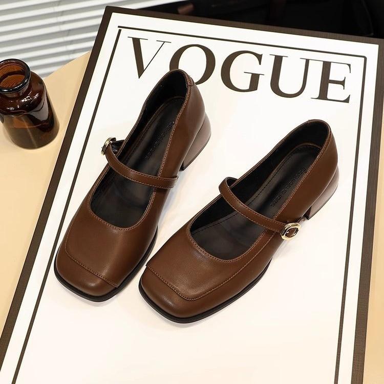 Thick heel small leather shoes retro style square head word with Mary Jane shoes women's summer new women's single shoes