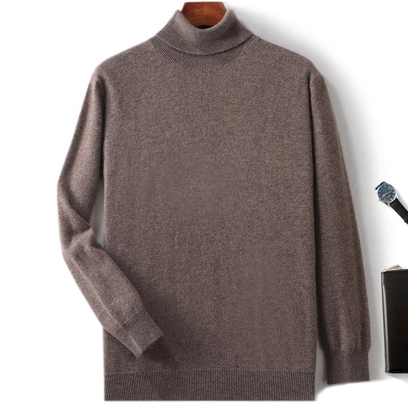 New high lapel cashmere sweater men's solid color knitted primer sweater loose inner sweater