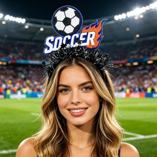 2026 Soccer Match Headband, Elastic Black Headband for Adults And Kids, Non-Slip Glitter Football Game Fan Headwear. Soccer Goal Party Accessory