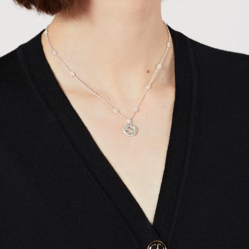Gucci Interlocking Double G Pattern Shiny 925 Silver Necklace Women necklace 479221-J8400-8106