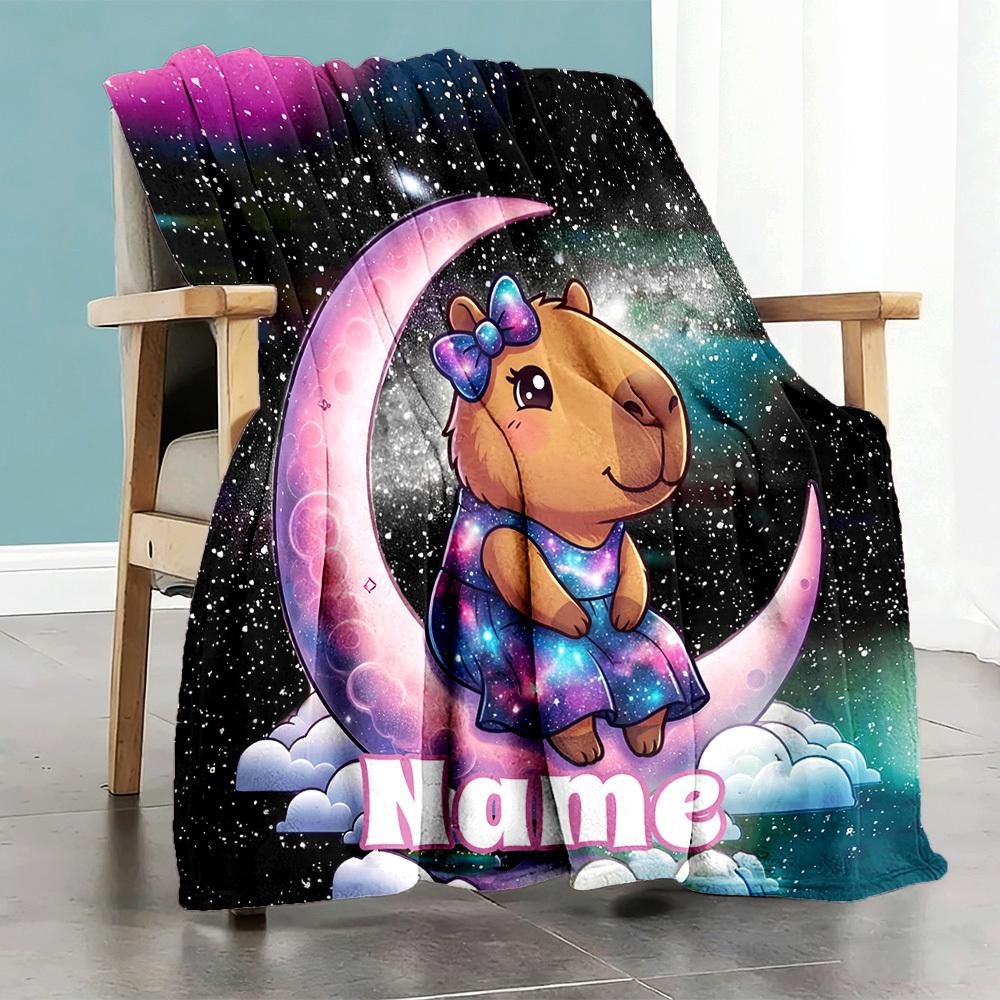 Galaxy Capybara With Bow Home Customize Your Name Customize Your Name Blankets Cozy Soft Lightweight Allseason Multipurpose Customize Your Name