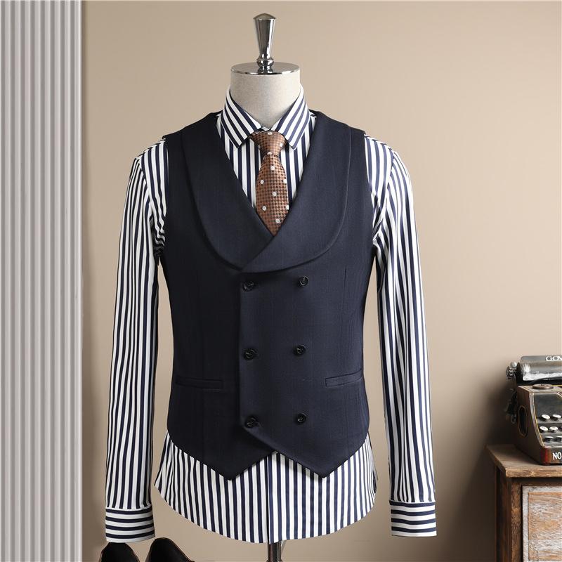 

Men s High-End Pinstripe Wool Double-Breasted Three-Piece Suit: Anti-Wrinkle, Formal Groomwear 60/5XL/38 (175-200 lbs)
