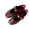 Cowhide version~ niche rivet Mary Jane flats autumn and winter new round head one-word buckle French shallow mouth single shoes