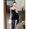 Elegant Women's Lace Ruffle Camisole Dress with Irregular Skirt and Slimming Waist-A-Line Design