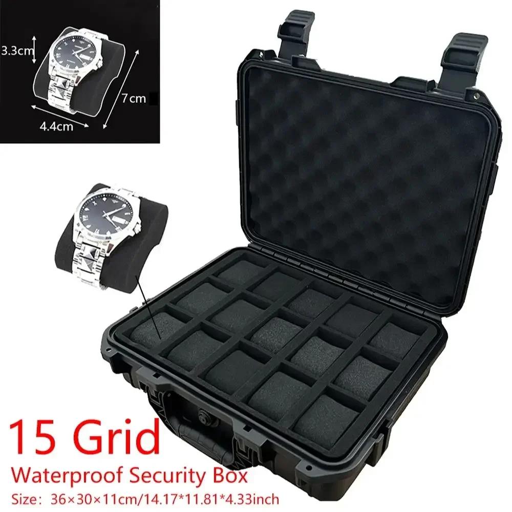 15 Slot Plastic Watch Case Potable Watch Storage Boxes Organizer Waterproof Hard Carry Case Watches Tool Box Display Cabinet Bag