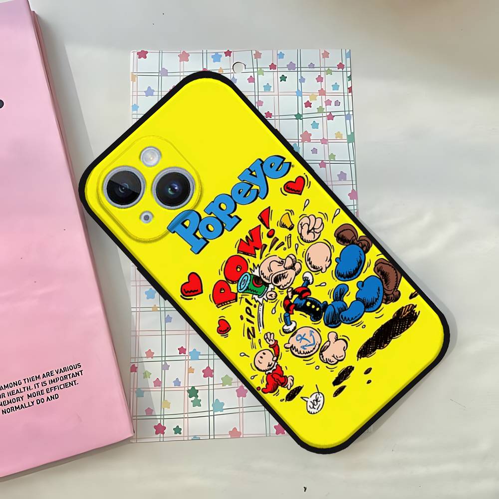Cartoon P-popeyes-Sailors Phone Case For IPhone 1716 15 14 13 Pro Max 11 12 Mini X Xs XR Black Silicone Cover