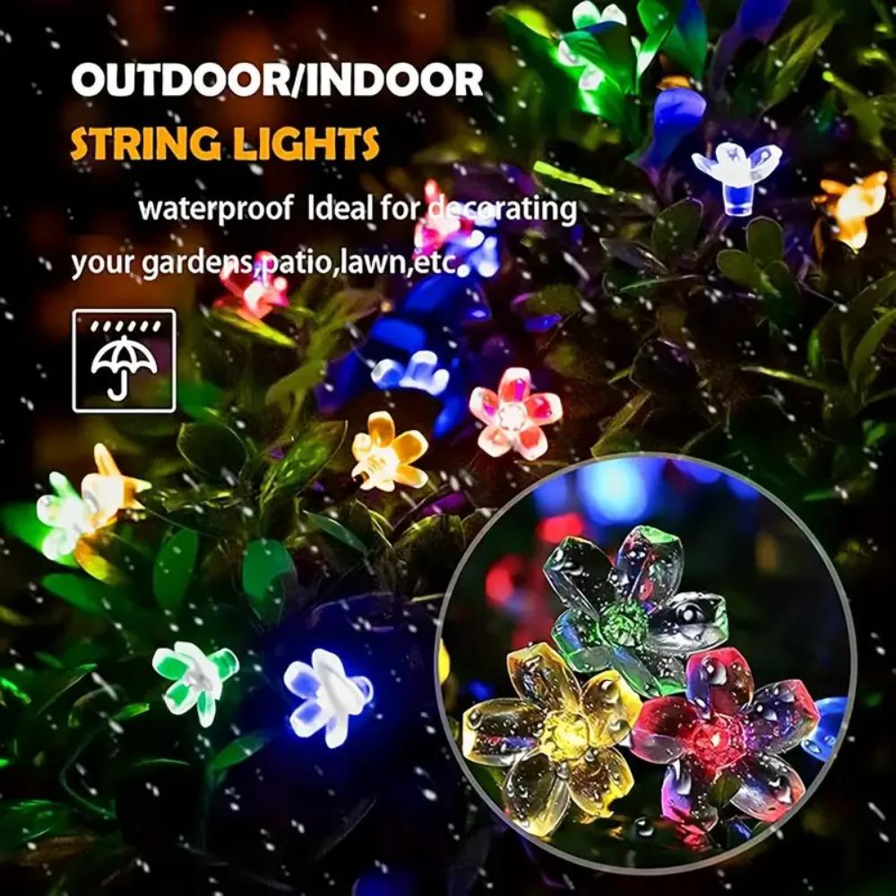 Cherry Solar String Lights 50LEDS Waterproof Solar Powered Fairy Lights 8 Modes Decorative Lights for Patio Fence Wedding
