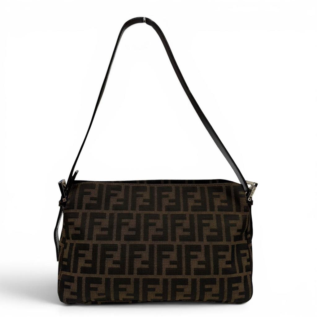Excellent FENDI Shoulder Bag ZUCCA Pattern FF Logo with Metal Brown 26566 Used