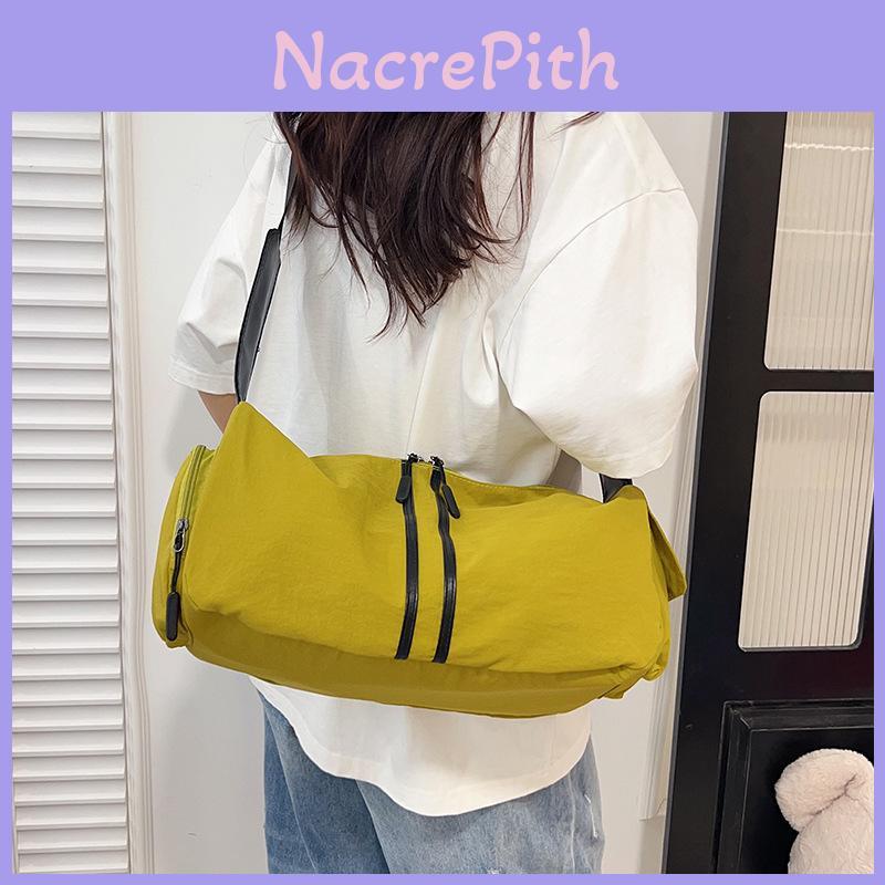 Simple Solid Color Striped Large Capacity Women Shoulder Bag For Daily Use