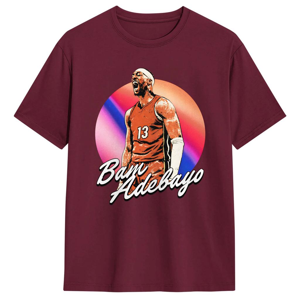 Bam Adebayo TShirt for Men Novelty Pure Cotton Tee Shirt Round Collar Short Sleeve T Shirts Birthday Present Tops