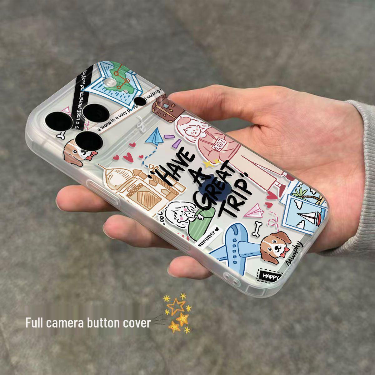 

Korean Style Cute Puppy Girl Phone Case for Apple 11, 14, 15, 16, 17 - One-Piece Button Design iPhone 13 Pro Max