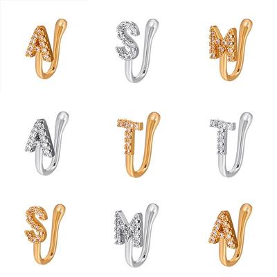Anello da naso finto con alfabeto in rame da donna, polsino non penetrante, con lettera, anello al naso, clip su orecchini con polsino per gioielli, piercing al naso finto