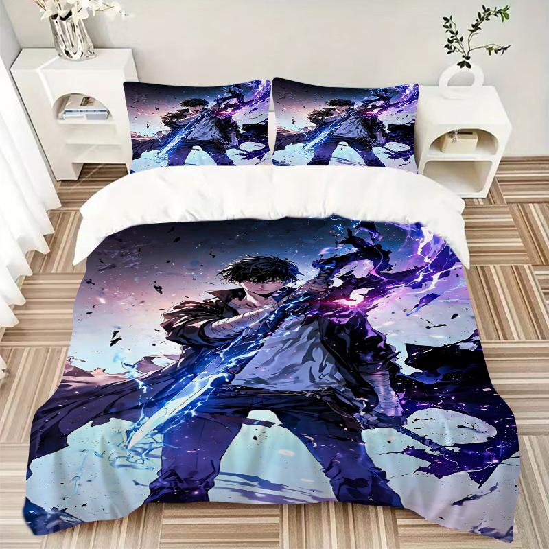 Set Biancheria da Letto 3 Pezzi Solo Leveling-Completo Universale a Tre Pezzi per Camera da Letto, Camera degli Ospiti, Soggiorno, Arredamento Hotel-Regalo Perfetto per Fan, Trav