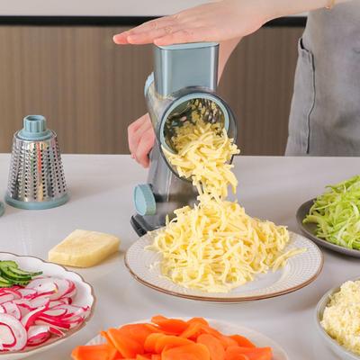 Rotary Cheese Grater with 3 Interchangeable Blades Multi-Function Manual Vegetable Slicer Quick Food Preparation Tool for Cheese Nuts And Salads
