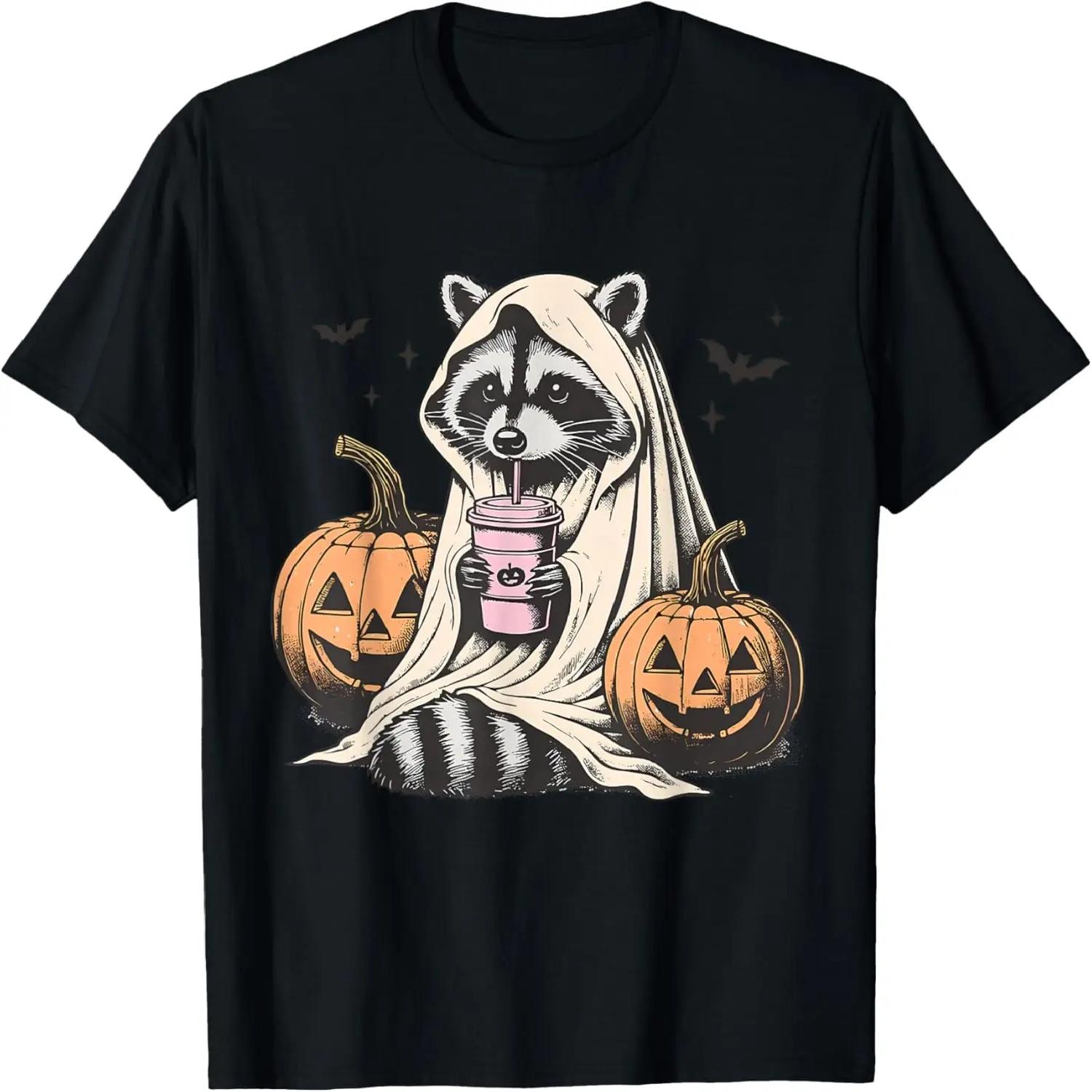 Cute Ghost Raccoon Pumpkin Raccoon Costume Halloween Lover T-Shirt S