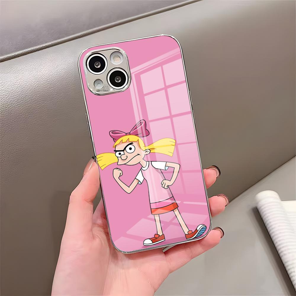 Hey Arnold Cartoon Phone Case For IPhone 17 Pro Max 15 Pro 16 14 Plus 12 13 Mini 11 Pro Shockproof Electroplated Glass Cover