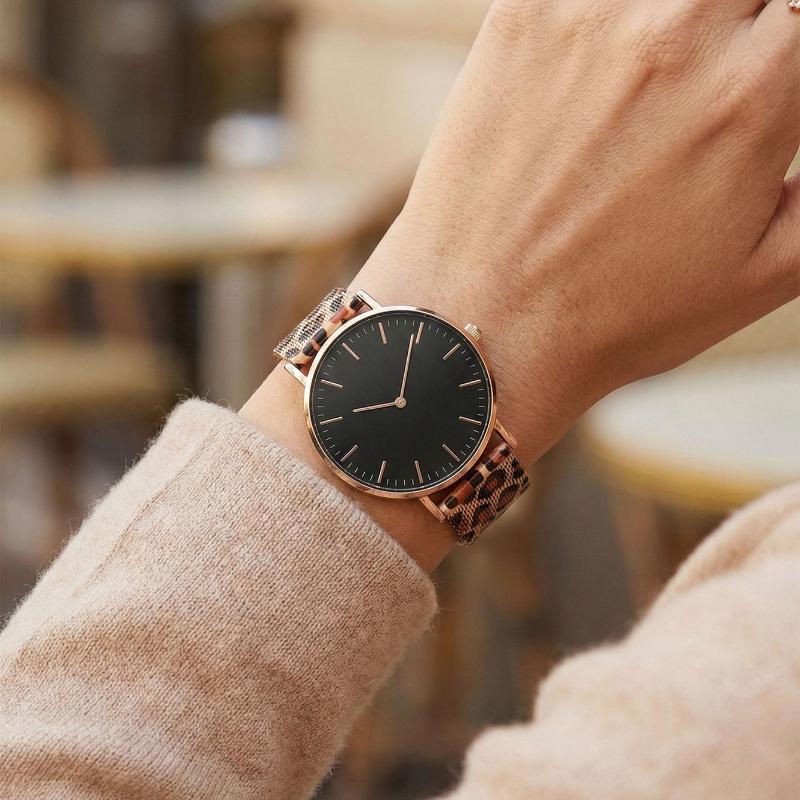 Montres de Luxe Or Rose pour Femme Simple Décontracté Dames Horloge à Quartz Maille d'Acier Bracelet Léopard Montre-Bracelet Femme Montre Femme
