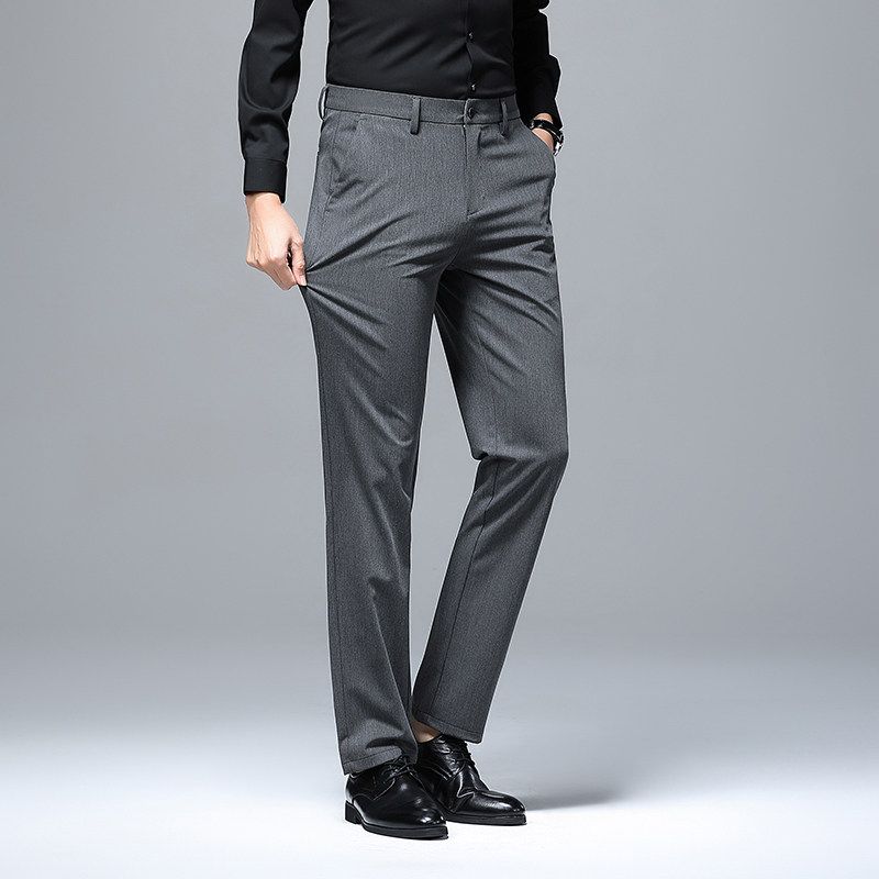 Men's Casual Pants Made of Lyocell, Spring and Autumn Business Slim-Fit Drape Straight-Leg Trousers Trendy 72084