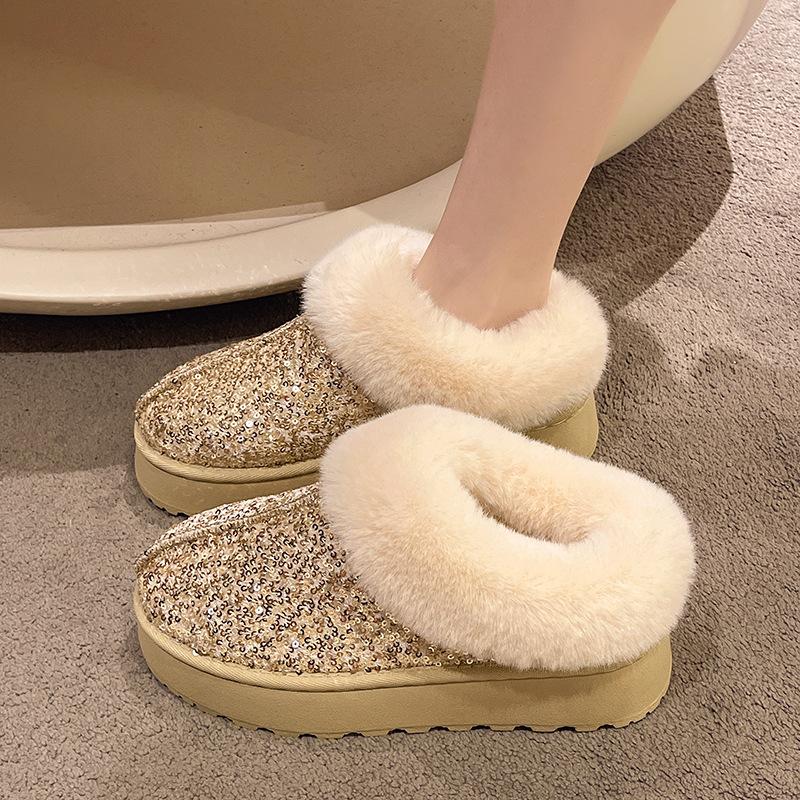 Large size new thick-soled plush women's snow boots thickened sequins large size European and American style women's short boots