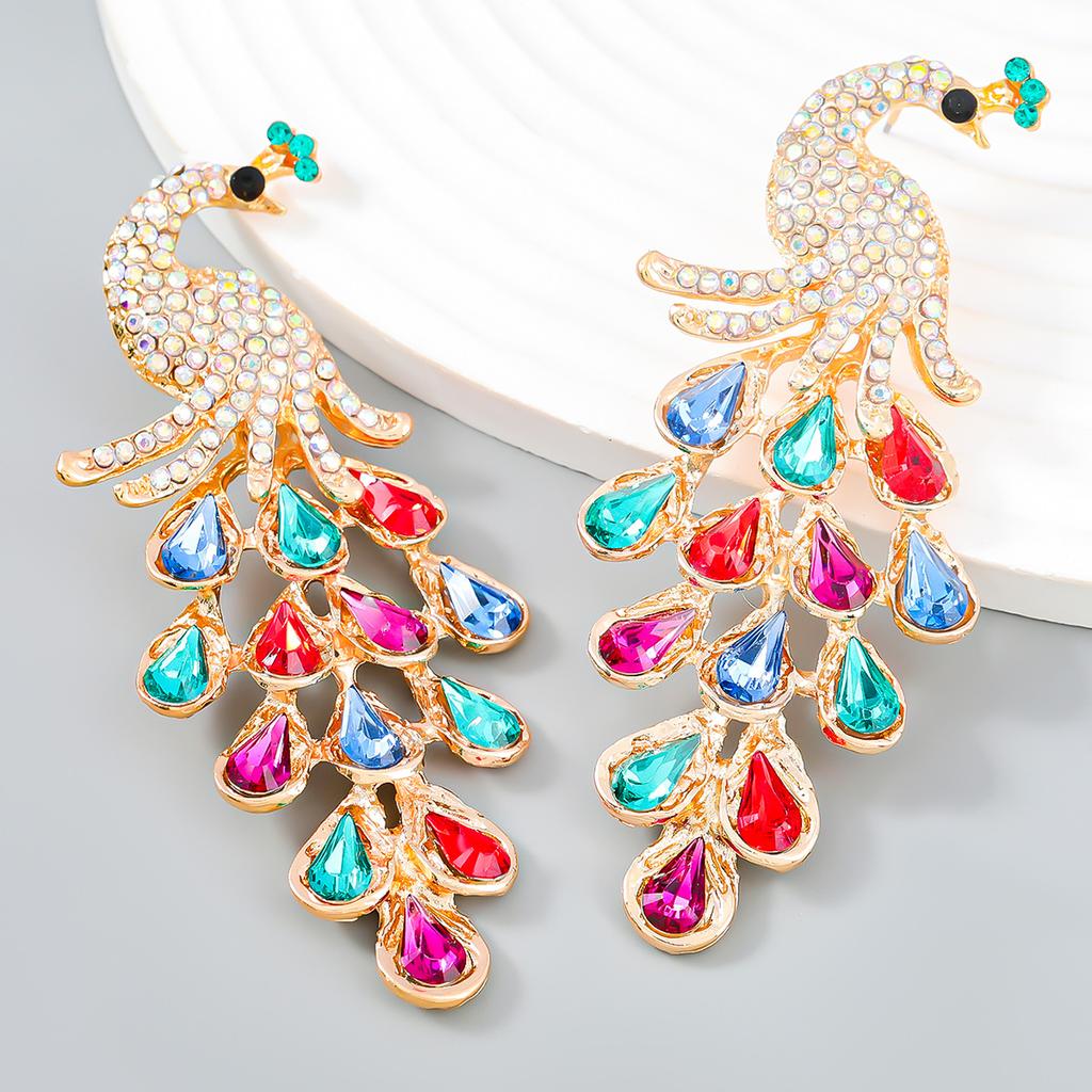 Neue Mode Farbe Diamant Legierung Intarsien Diamant Strass Pfau Ohrringe Trendy Frauen 's Super Fee Ohrringe Cross-Grenze Herbst Und Winter Neue