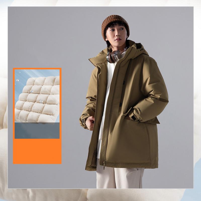 Li Ning CF Su Red Velvet Hot Pot Waterproof Hooded Windproof Moisture-Wicking Down Jacket Men Jacket Cocoa-Brown AYMU207-5