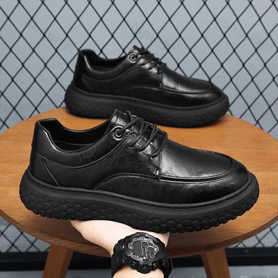 Men's Leather Shoes British Style Trendy Thick-soled Casual Shoes Anti-slip Wear-resistant Properties 2025 Autumn Black Loafers