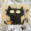 Black Cat Pattern Placemat Linen Fabric Table Mats Family Dinner Tableware Kitchen Table Mat 30X40cm