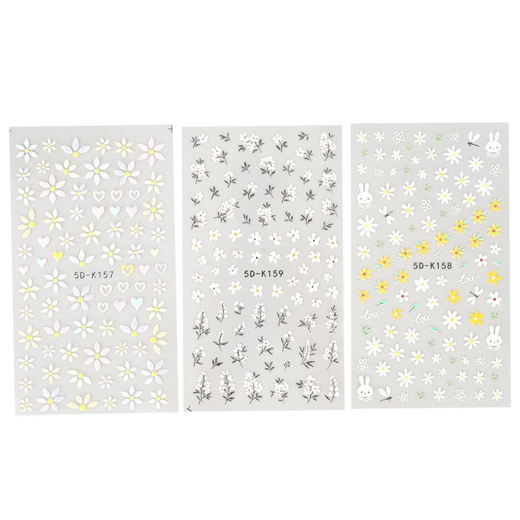 3 Stück Nail Art Sticker Selbstklebend Frühlingsblume Langlebiger Dekorativer Nagelsticker für DIY