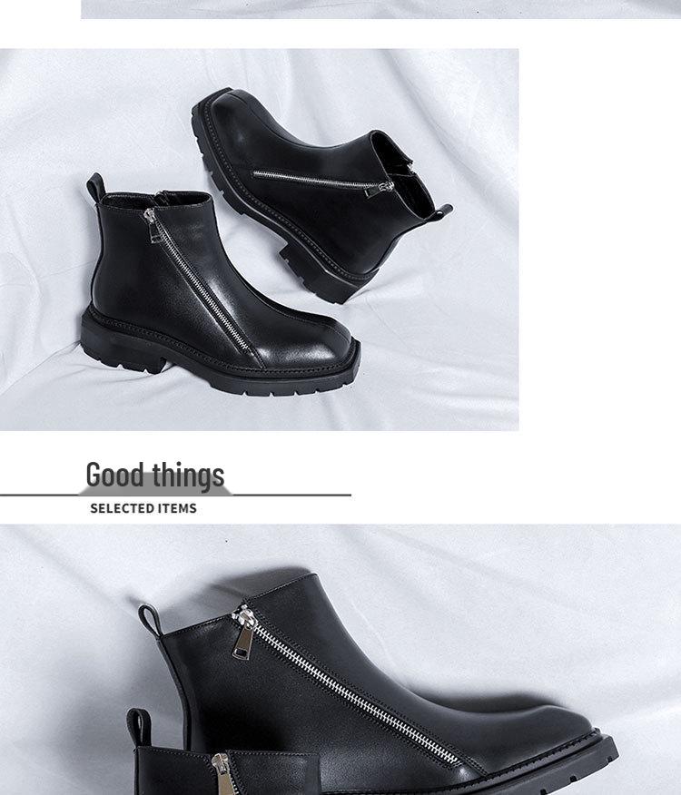 2025 Autumn Men's Mid-Heel Square Toe Martin Boots with Side Zipper