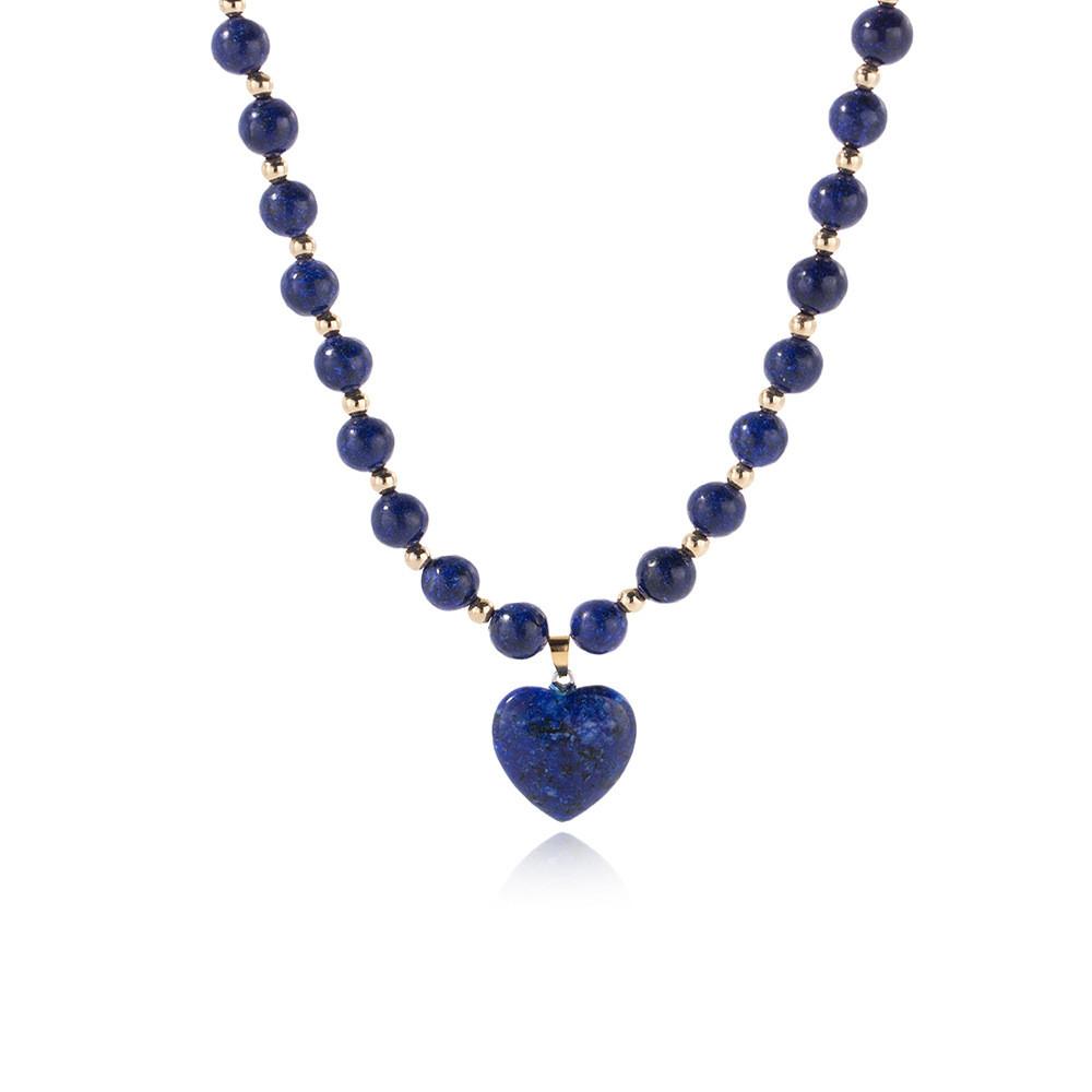 Collana con Ciondolo a Forma di Cuore di Agata Blu con Charms Geometrici per Donne Casual