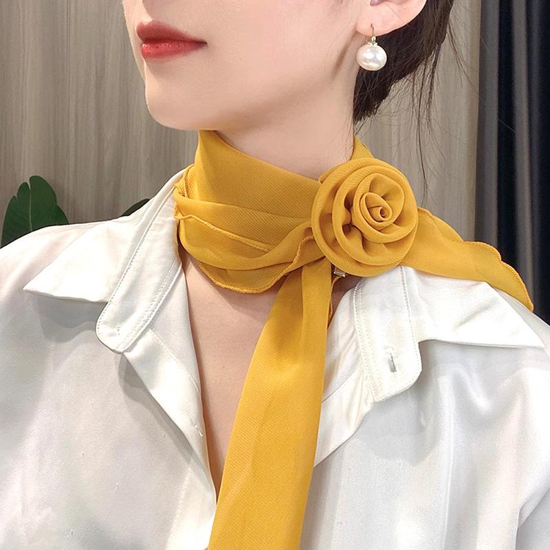 Frauen Candy Farbe Chiffon Seide Schal Rose Decor Neck Kragen Sonnenschutz Halstuch Dünne Sommer Weich
