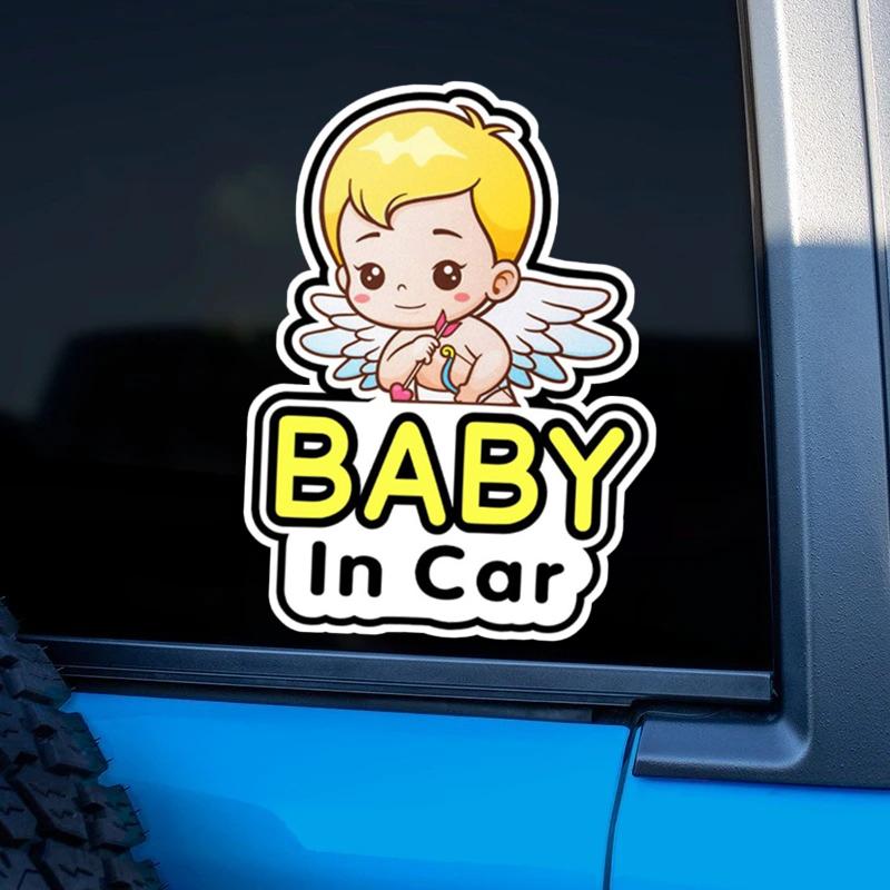 Car Warning Sticker Baby In Car Cupid Angel Graphics Decal for Car Window Safety Reminder Car decals 1/2PCS