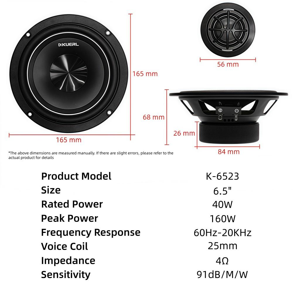 6.5-inch Car Audio 2-way Speaker Kit MAX 160W Car Audio System Modification Front Door Speaker Professiona Accessories 6.5inch