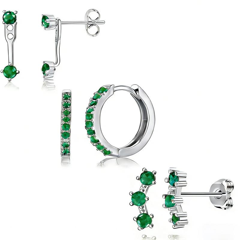 

Hot-selling red-green zircon copper-plated real gold ear buckle environmentally friendly electroplated copper jewelry three-piece jewelry earrings