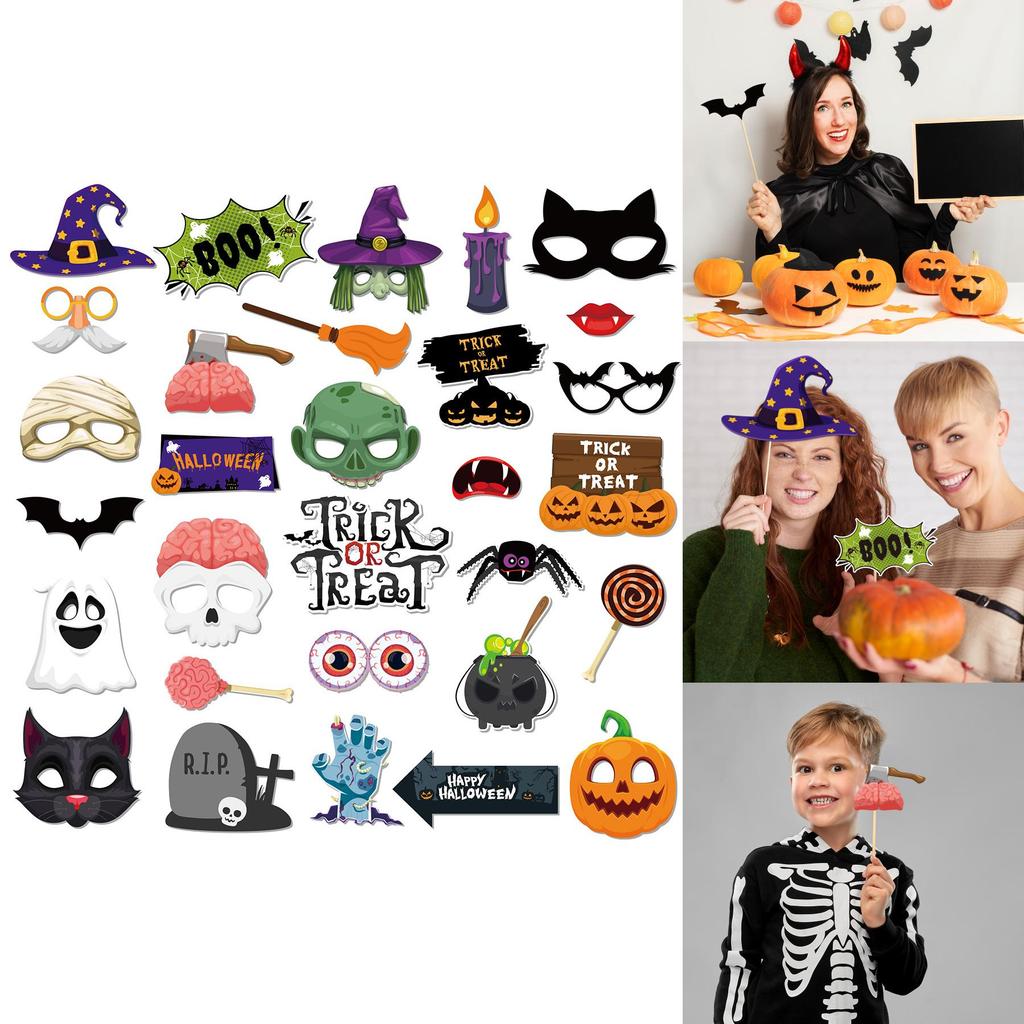Halloween Photo Booth Accessories 30pcs Paper Party Decor For Celebrations