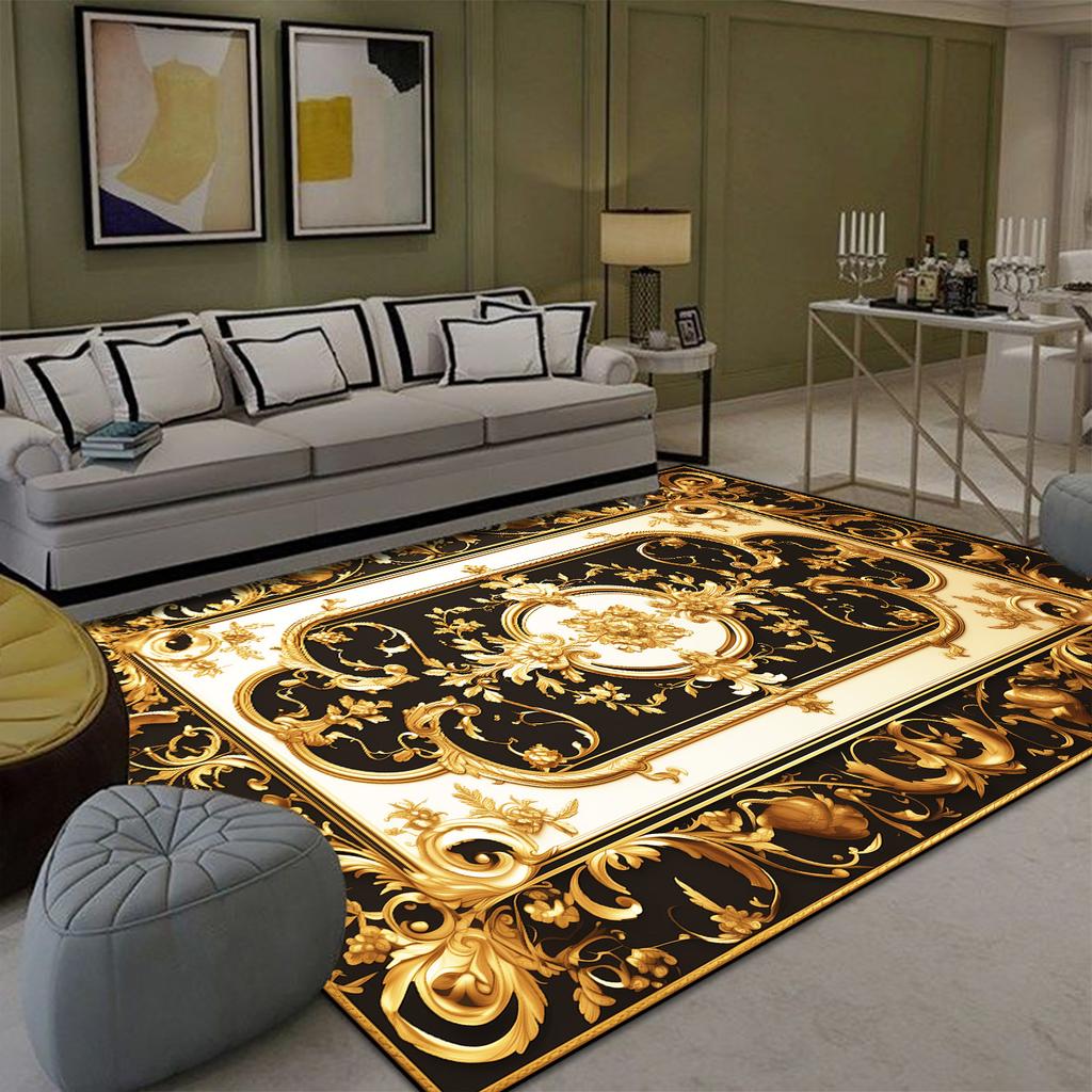 Luxury Golden Carpet for Living Room Europe and America Decoration Large Carpets Non-slip Bedroom Bedside Rug Customized Mat