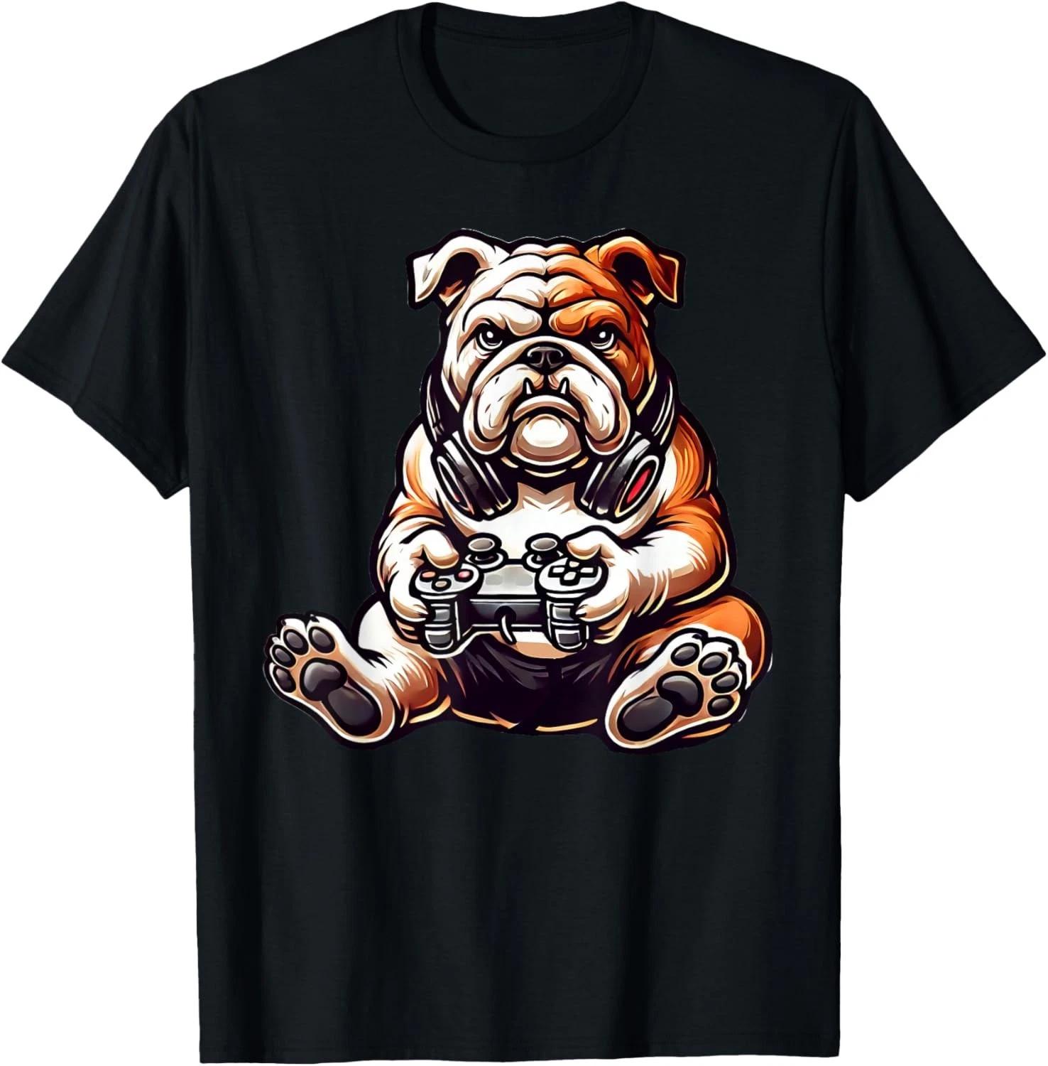 English Bulldog Dog Funny Video Games Gamer Gift Unisex T-Shirt L